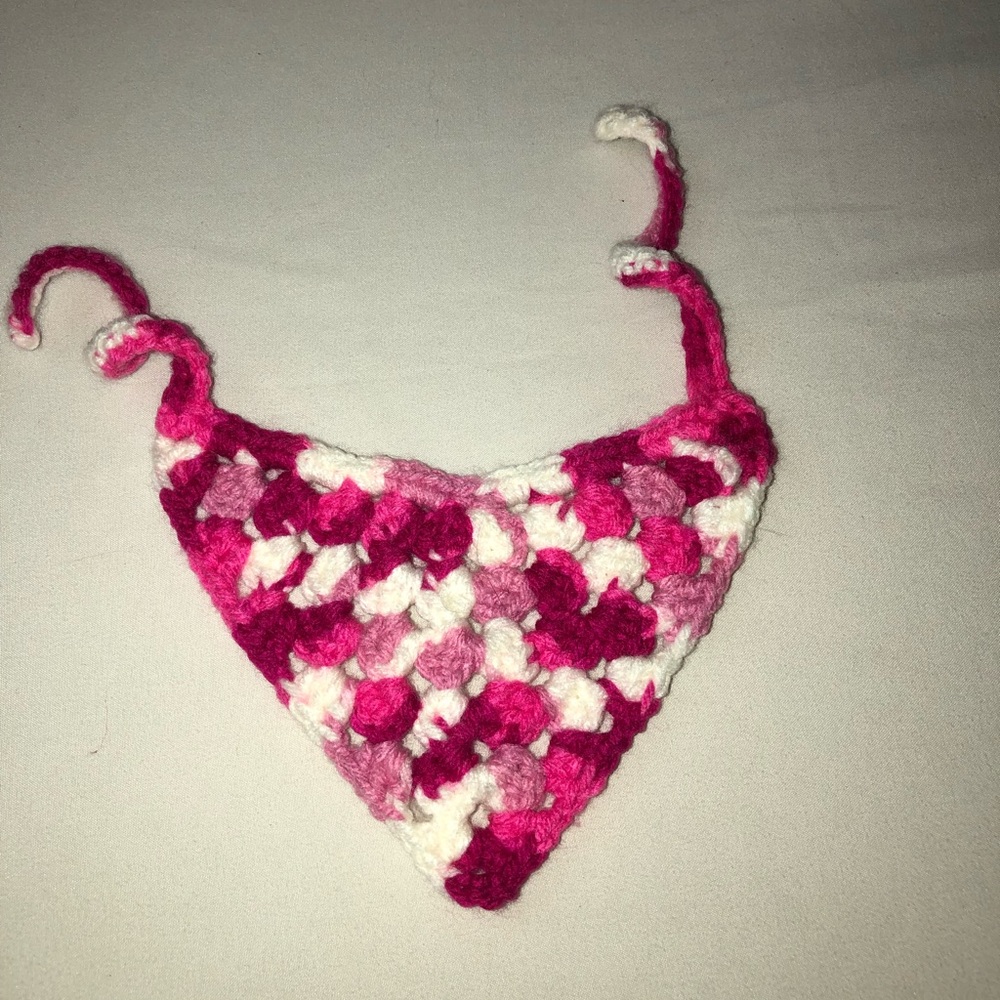 Handmade small dog or cat crochet bandanna